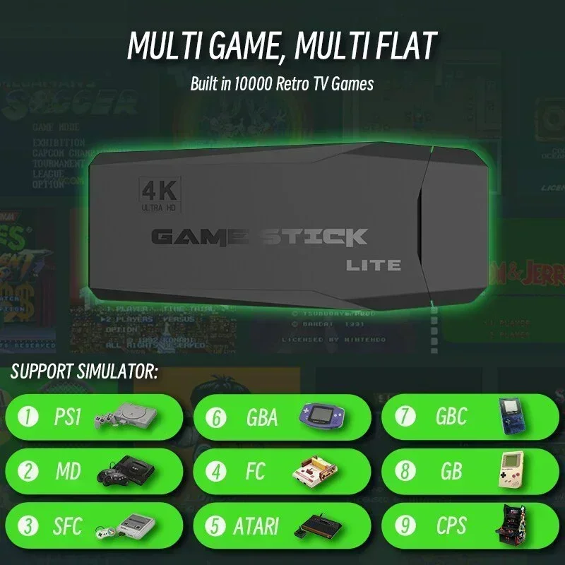 เครื่องเล่นเกม M8 20000+ เกม 64GB ในตัว รองรับผู้เล่น 2 คน คอนโทรลเลอร์ไร้สาย 2.4G 4K HD เล่นเกม PS1 GBA ของขวัญคริสต์มาส