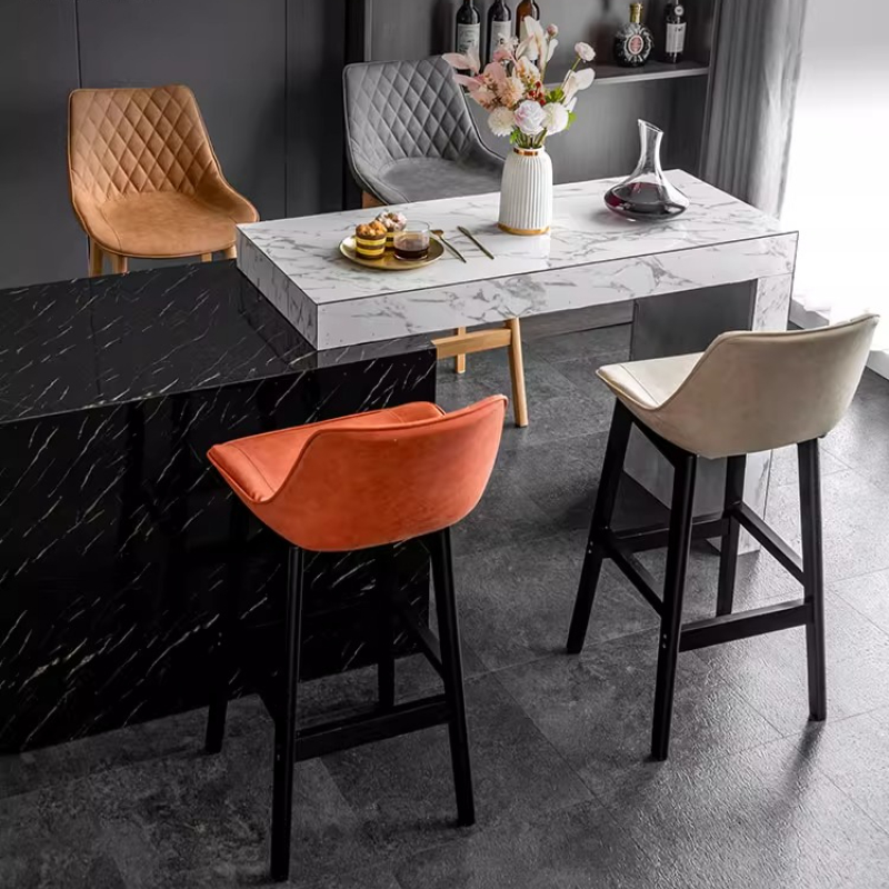 Nordic Luxury Dining Chair Upholstered Backrest Counter Chair Solid Wood Frame Modern Bistro Seat Minimalist Bar Stool for Home