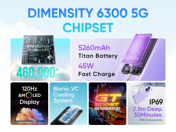 Globale Version realme 14T 5G Smartphone MediaTek Dimensity 6300 6.67“ OLED Display 6000mAh Akku Next AI IP69 Wasserdichtigkeit