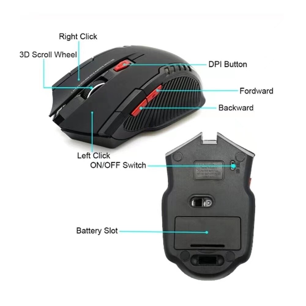 2,4 GHz ratón inalámbrico ratón óptico con receptor USB Gamer 1600DPI 6 botones ratón para ordenador PC portátil Accesorios