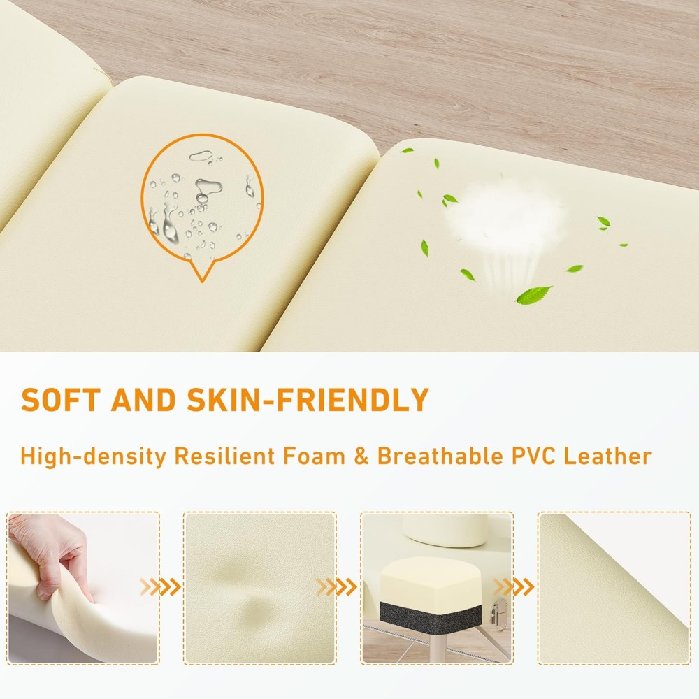 Massage Table Portable 84" Long 24" Wide Professional 3 Sections Reclining Massage Bed Lash Bed, Aluminium Adjustable Estheticia