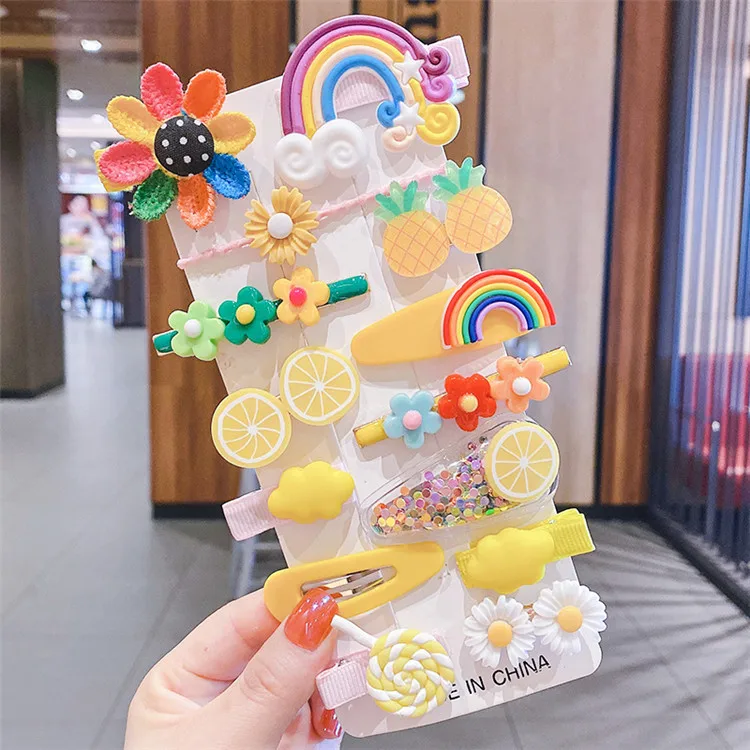 女の子用ヘアクリップセット,漫画,アイスクリーム,かわいい,ファッションアクセサリー,キャンディー,14個