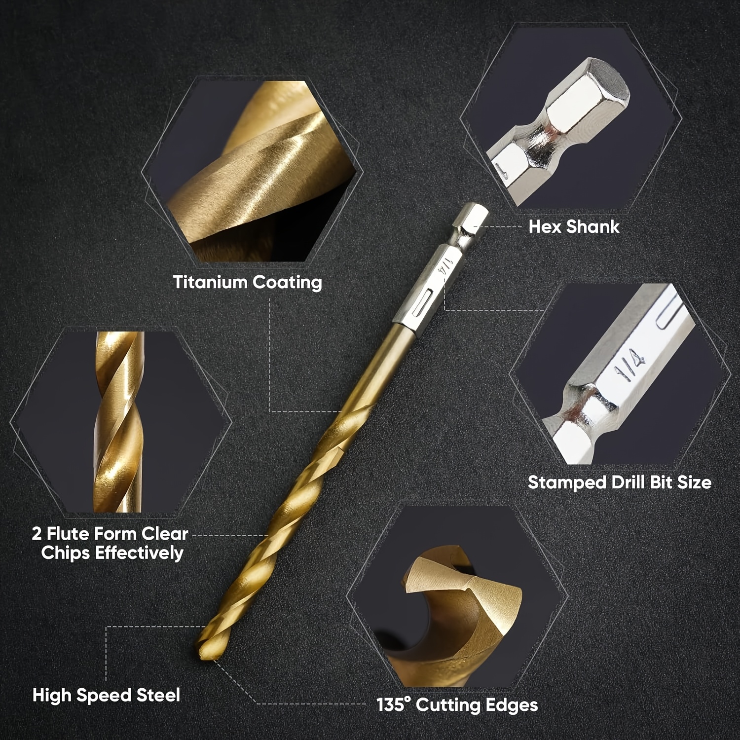 50/99 Stuks Titanium Coated Hoge Snelheid Staal Boor Set Hex As Rechte Spiraal Twist Bits Voor Metaal hout Plastic Boren