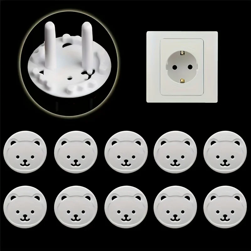 10pcs Bear EU Power Socket Electrical Outlet Baby Kids Child Safety Guard Protection Anti Electric Shock Plugs Protector Cover