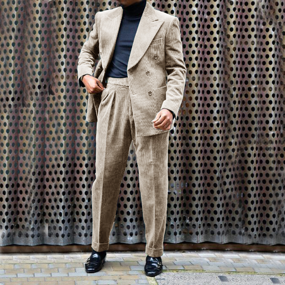 Herren Cord Anzug Zweireiher Pistole Revers 2 Stück Jacke Hose beste Party lässig Herren Hochzeit Outfit voller Anzug