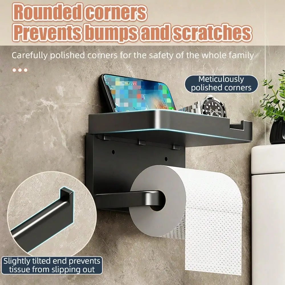 Wc Papier Halter Perforierte Wand-Montiert Papier Rollen Halter Ablage Wc Organizer Telefon Stehen Bad Zubehör