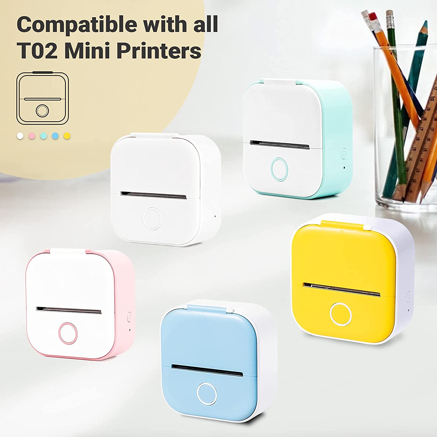 6 rollos de papel térmico Phomemo, pegatina adhesiva, etiqueta adhesiva DIY, papel térmico para Mini impresora térmica portátil T02 M02X