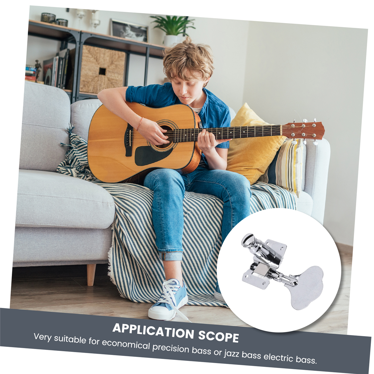 エレキギターチューニングペグ、オープンギアチューナー、フェンダージャズベースシルバー用マシンヘッド、4個