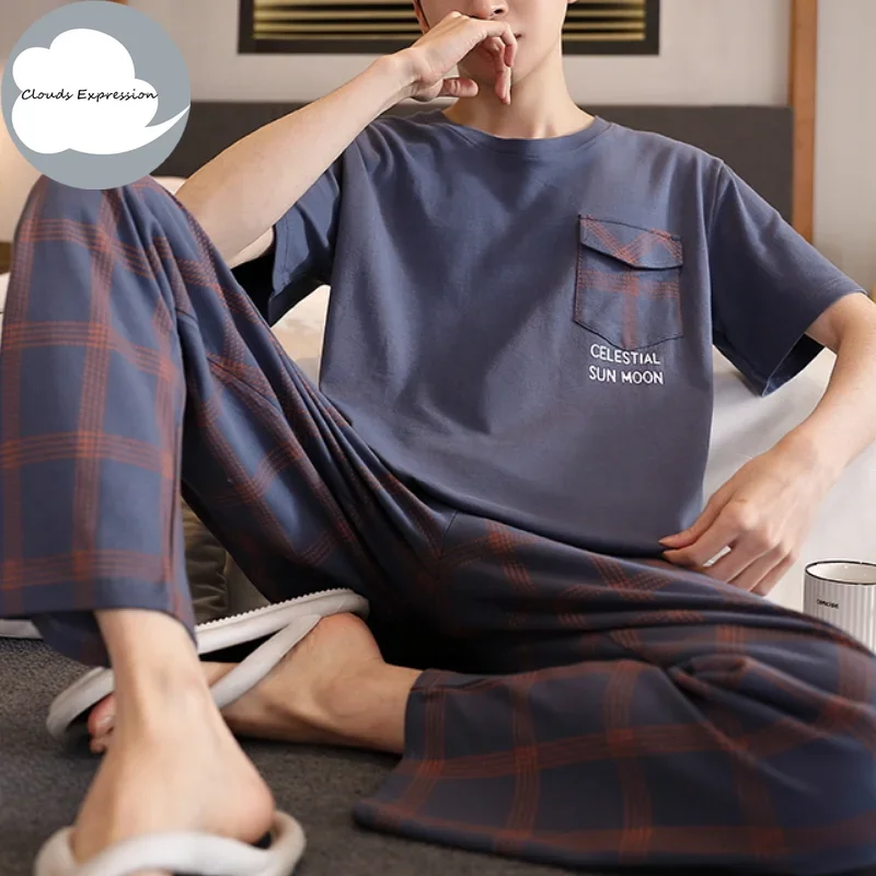 Été tricoté 5XL Cool hommes Pyjamas Pyjamas décontracté Pjs salon ensembles masculin Plaid vêtements de nuit vêtements de nuit Pijamas Homewear mode