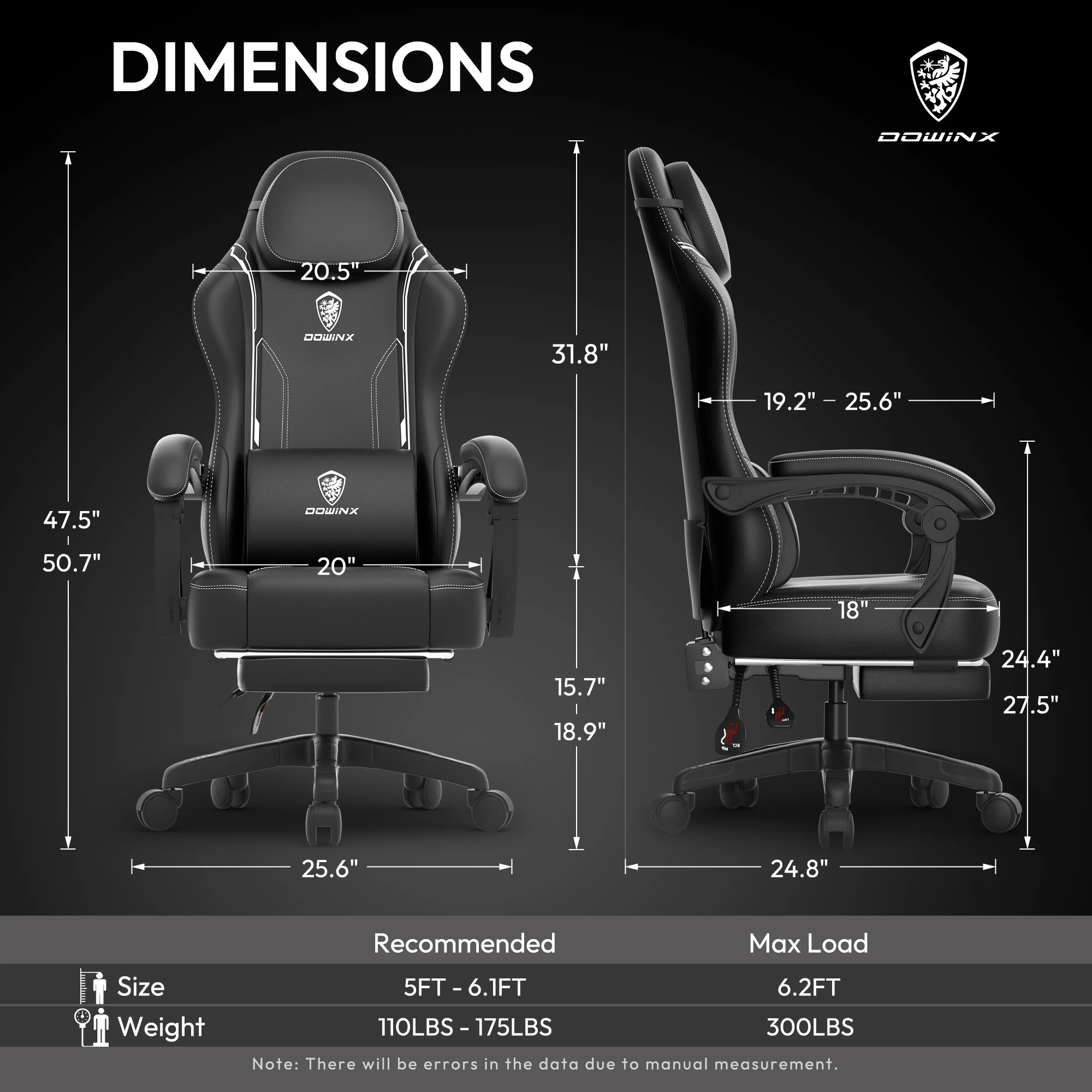 Sedia da gaming Dowinx con cuscino a molle insacchettate, sedia da gioco ergonomica con supporto lombare per massaggi e poggiapiedi per adulti