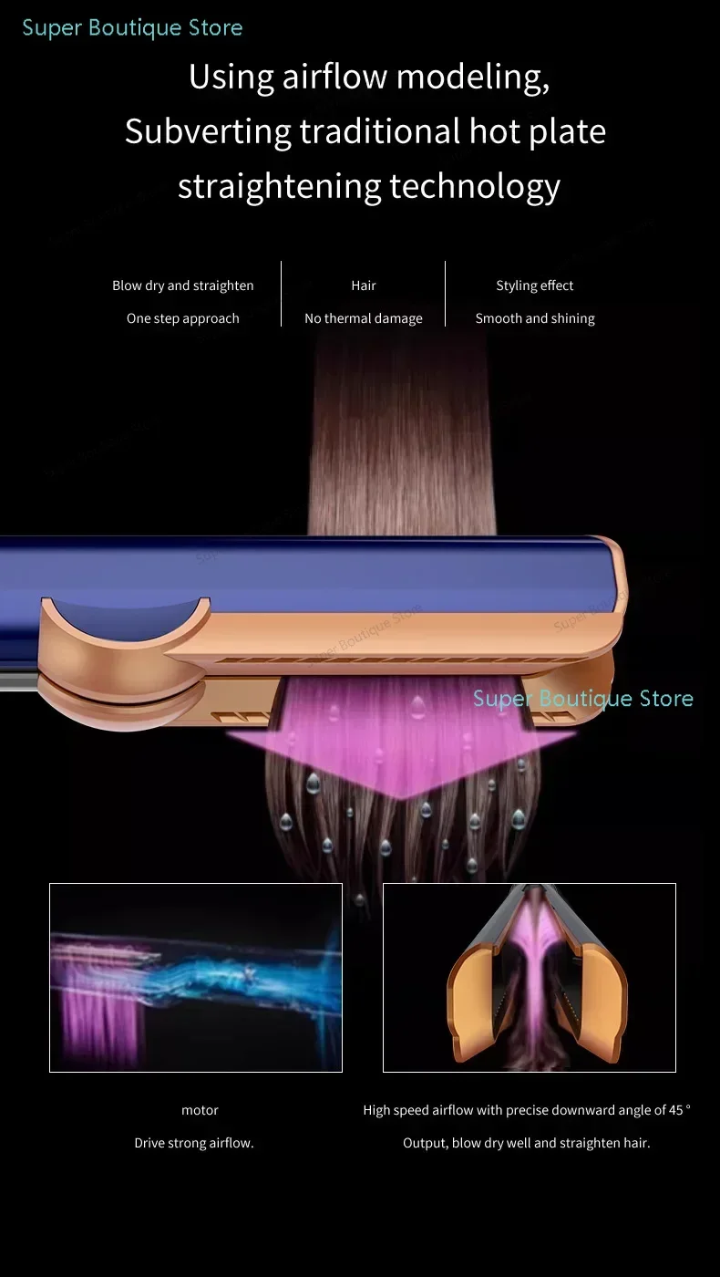 Lisseur et sèche-cheveux professionnel 2 en 1, fer plat chauffant, cheveux secs sans endommager la épingle à cheveux
