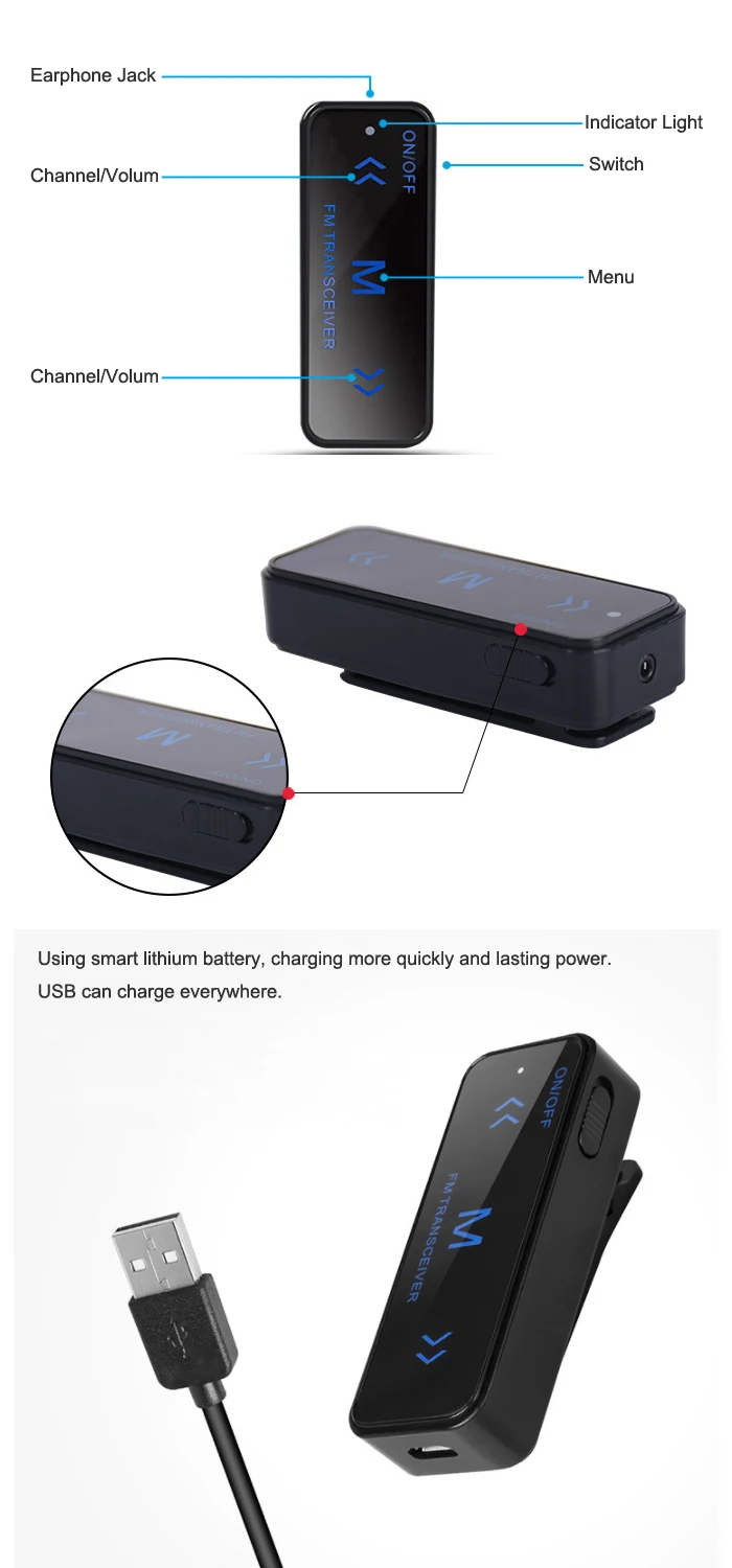 Mini Walkie Talkie 400-470MHz 2-Way วิทยุ 3W Transceiver หูฟังชุดหูฟัง Earmuff USB Powered 1.86-0.62 ไมล์ใหม่