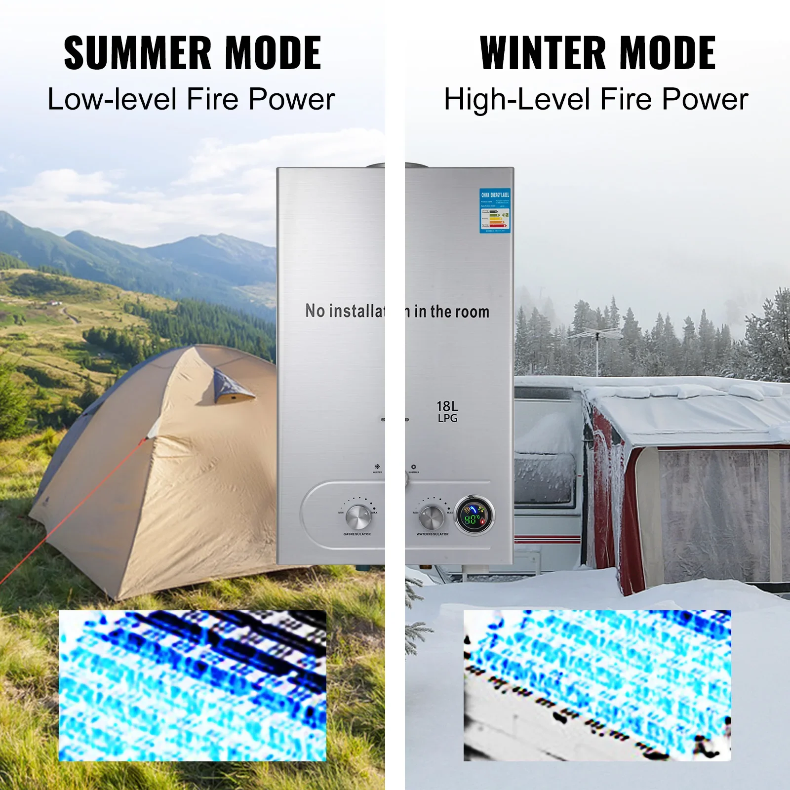 VEVOR GPL 18L Scaldabagno 36KW Riscaldatore di acqua a gas di petrolio liquefatto istantaneo Kit caldaia in acciaio inossidabile portatile