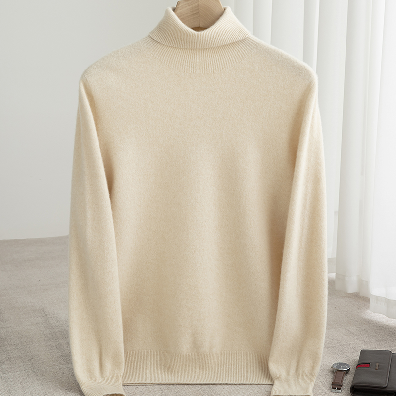 Suéter de lana merina de 100% para hombre, Jersey de punto con cuello alto, ropa cálida de Cachemira de Color sólido, Tops de fondo de negocios para Otoño e Invierno