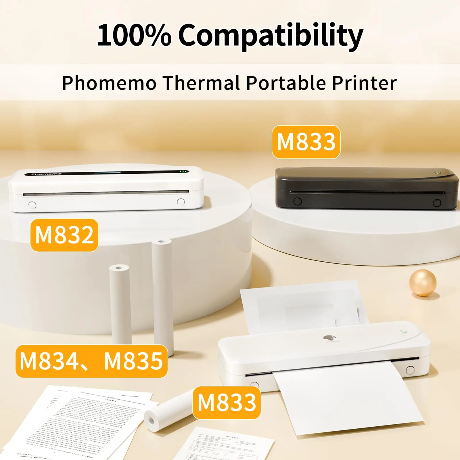 Phomemo A4 Thermal Paper M08F M832 M834 M835 Printer Quick-dry Continuous Thermal Paper Documents Study Notes 2/3/4 Rolls
