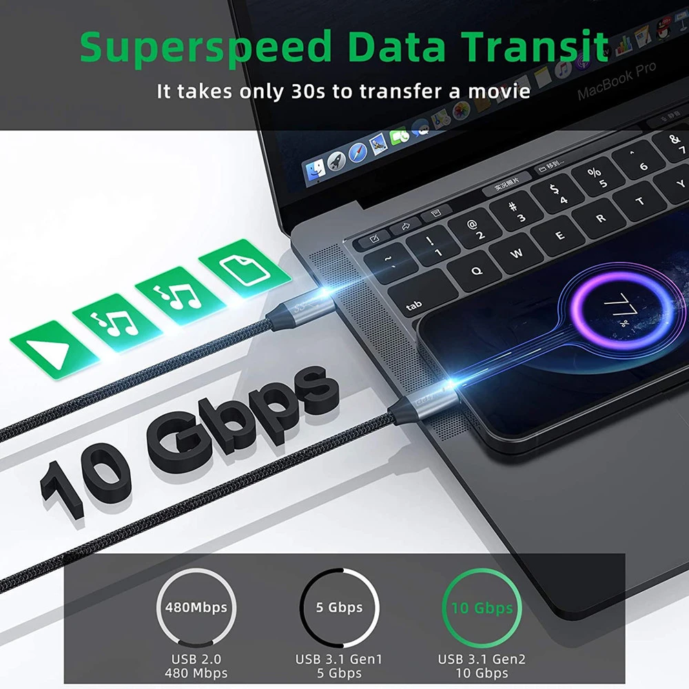 Удлинительный кабель USB C 3.1 Gen2 10 Гбит/с Тип C к C PD 100 Вт QC4.0 3.0 5A Кабель для быстрой зарядки для MacBook Pro 4k 60 Гц Видеокабель