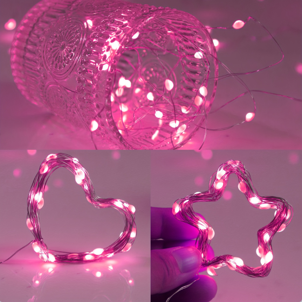 5m 50LED Fairy Light Battery Powered, Pink Copper Wire Starry Sky Light, Suitable for Bedroom, Christmas, Party Decoration