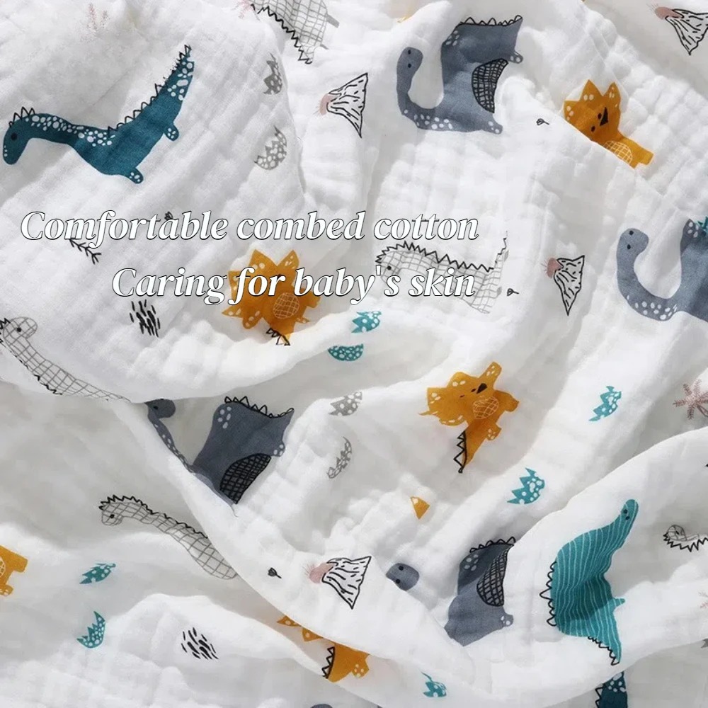 Couverture d'emmaillotage pour bébé, 110x110cm, 6 couches, impression de dessin animé douce, 100% coton, serviette de bain