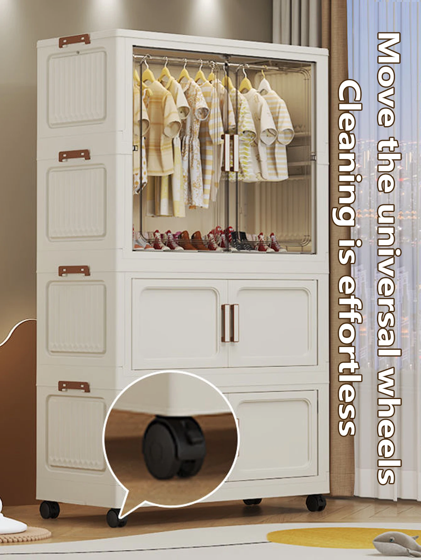 Folding Storage Cabinet Multi-Scene White/Black/Gray Home Office Kitchen Bathroom Multi-Functional Organizer with Doors