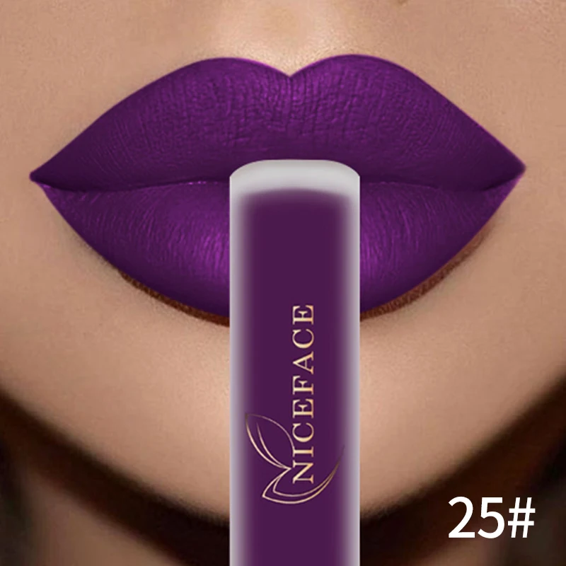 NICEFACE lápiz labial líquido mate resistente al agua brillo de labios de larga duración tinte Sexy rojo desnudo púrpura lápices labiales metálicos cosméticos de maquillaje