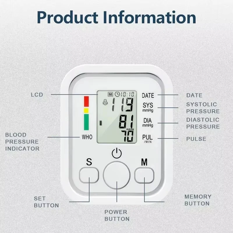 Monitor de presión arterial AJC, tonómetro Digital, medidor de presión arterial para la parte superior del brazo, esfigmomanómetro médico automático BP, pulso