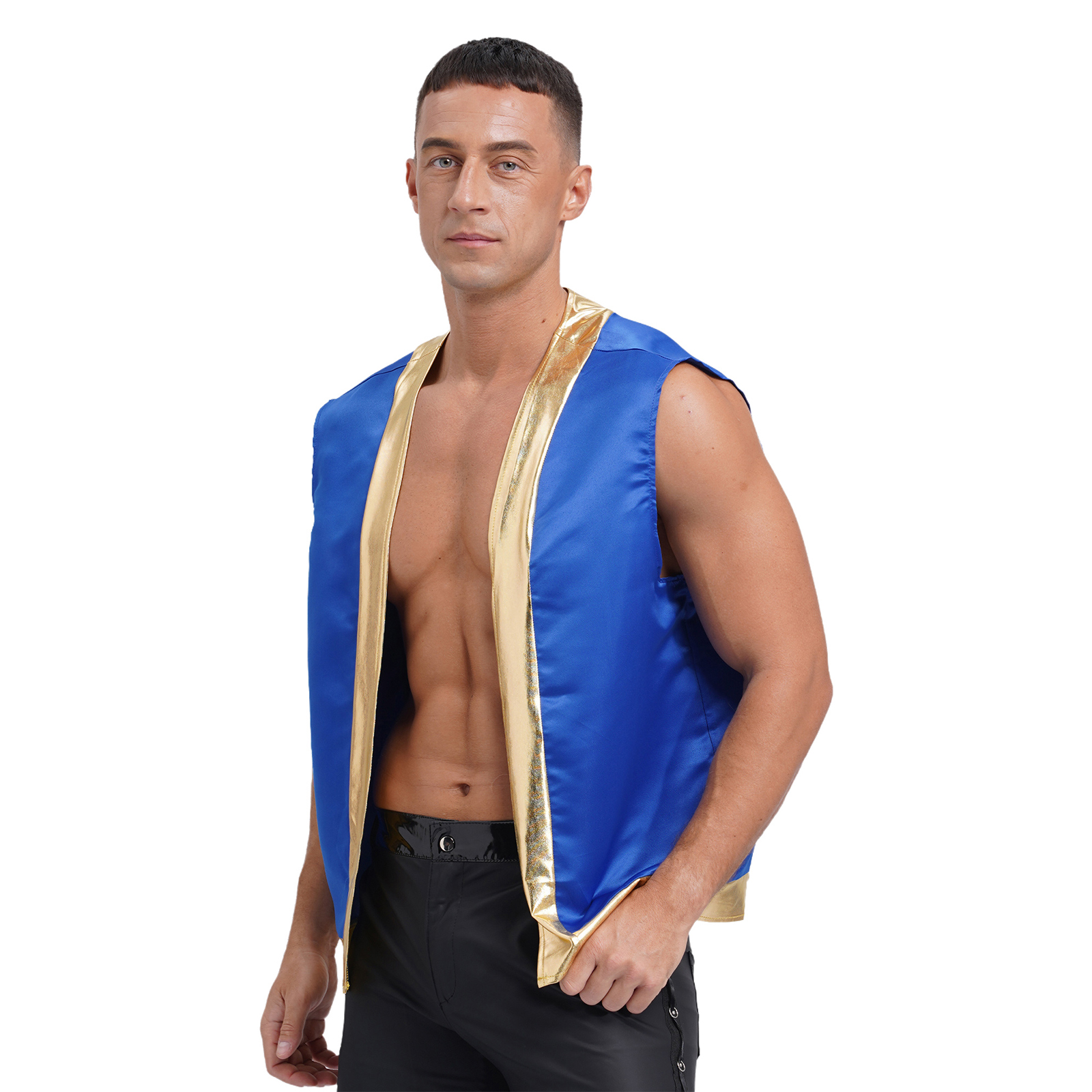 Herren Halloween Kröte Weste Cosplay Kostüme offene Front Metallic glänzende Trim Kontrast Weste Cartoon Kapitän Cosplay für Party
