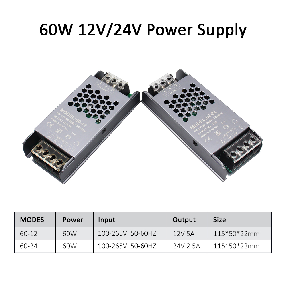MJJC Power Supply Unit 12V 24V 60W 100W 200W 300W 400W 110V 220V 230V AC to 12 24 Volt DC LED Strip Driver Lighting Transformer