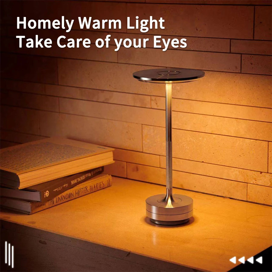 Lámpara de mesa inalámbrica recargable para dormitorio, recargable, lámpara táctil, vela de Camping, creativa, USB-C, lámpara de escritorio