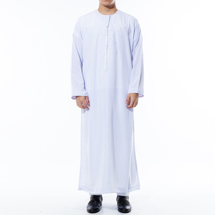 Hồi Giáo Nam Thời Trang Jubba Thobe Tay Dài Màu Trắng Phối Màu Cổ Tròn Hồi Giáo Ả Rập Dài Nam Abaya Hồi Giáo Quần Áo
