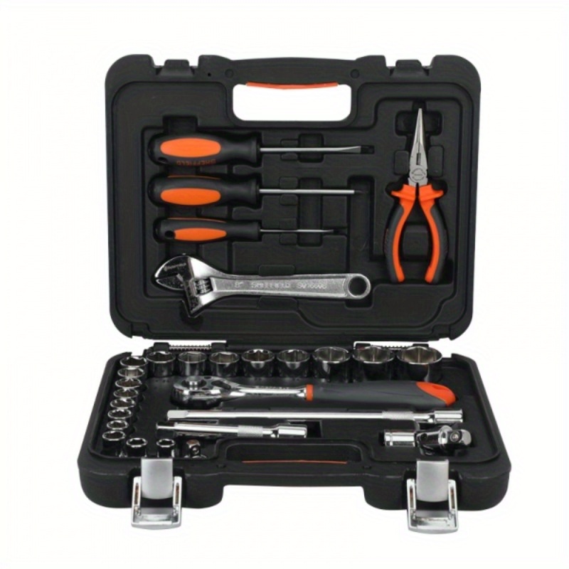 Set Perkakas Multifungsi 28-Piece 1/2 Inch Drive - Baja Cr-V Berlapis Krom Cermin (Soket, Ratchet, Tang & Obeng)