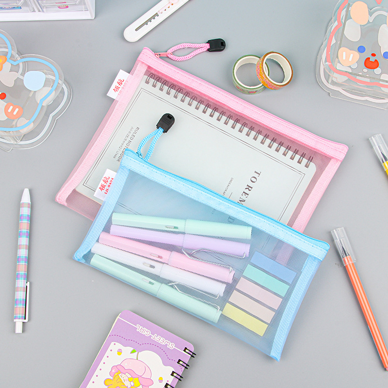 A4/A5/A6 メッシュジッパーポーチドキュメントバッグ防水ジップファイルフォルダー学校事務用品鉛筆ケース 1 PC 化粧品メイクアップバッグ