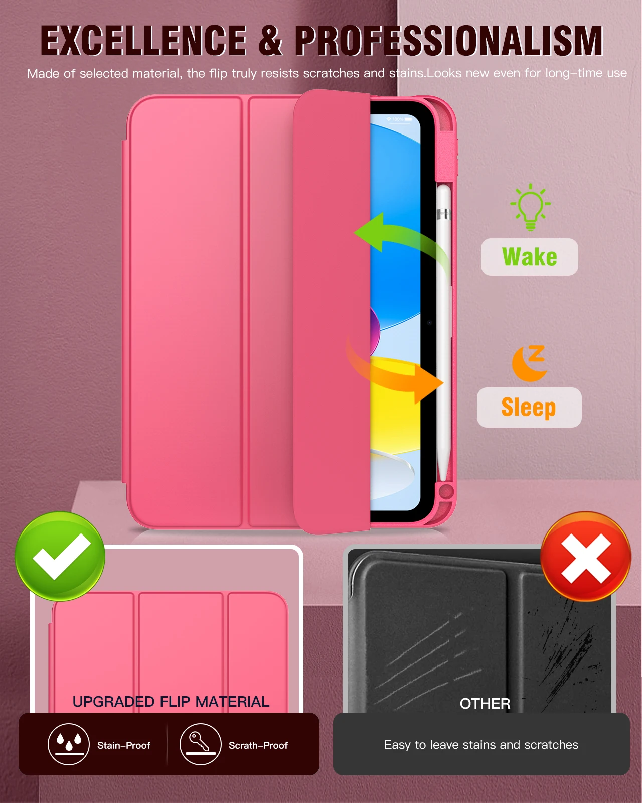 Funda para iPad de 10. a generación 2022, con portalápices, funda protectora híbrida delgada con soporte triple y parte trasera transparente para iPad 10
