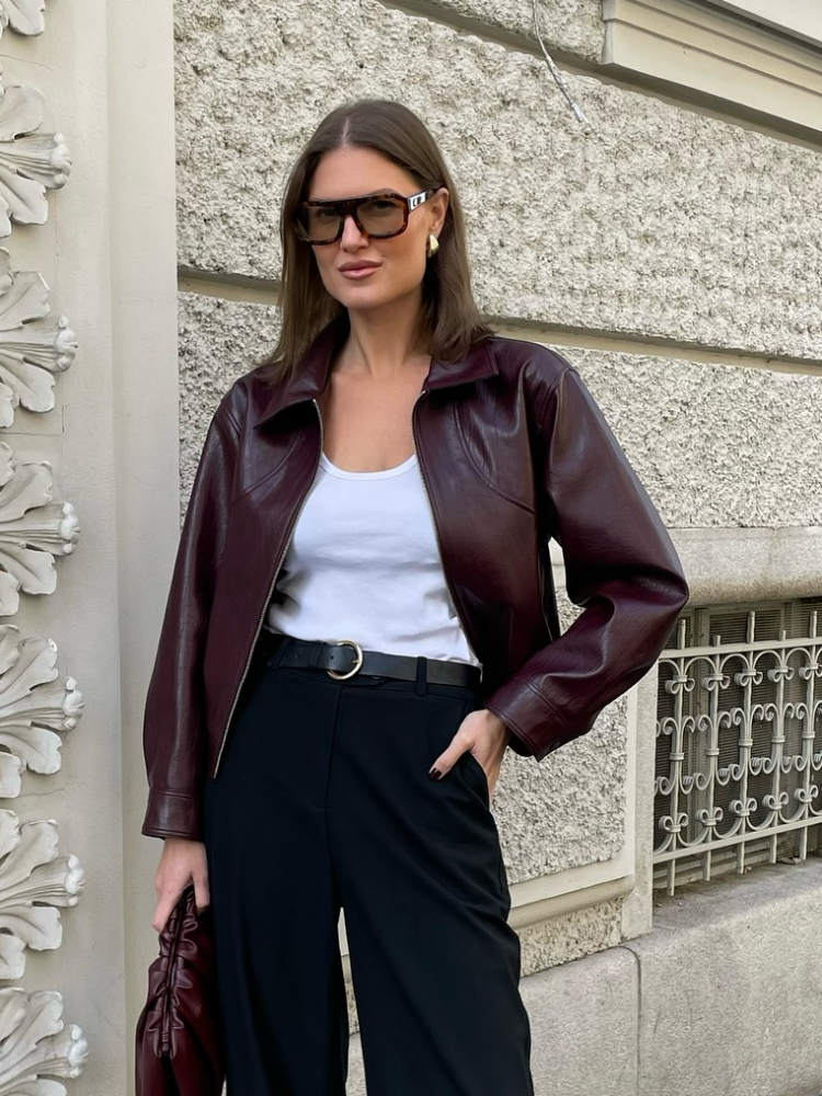 Vintage einfarbige Revers Reiß verschluss Lederjacke lässig lang ärmel ige elastische kurze Frauen Mantel fallen pendeln Straße Oberbekleidung