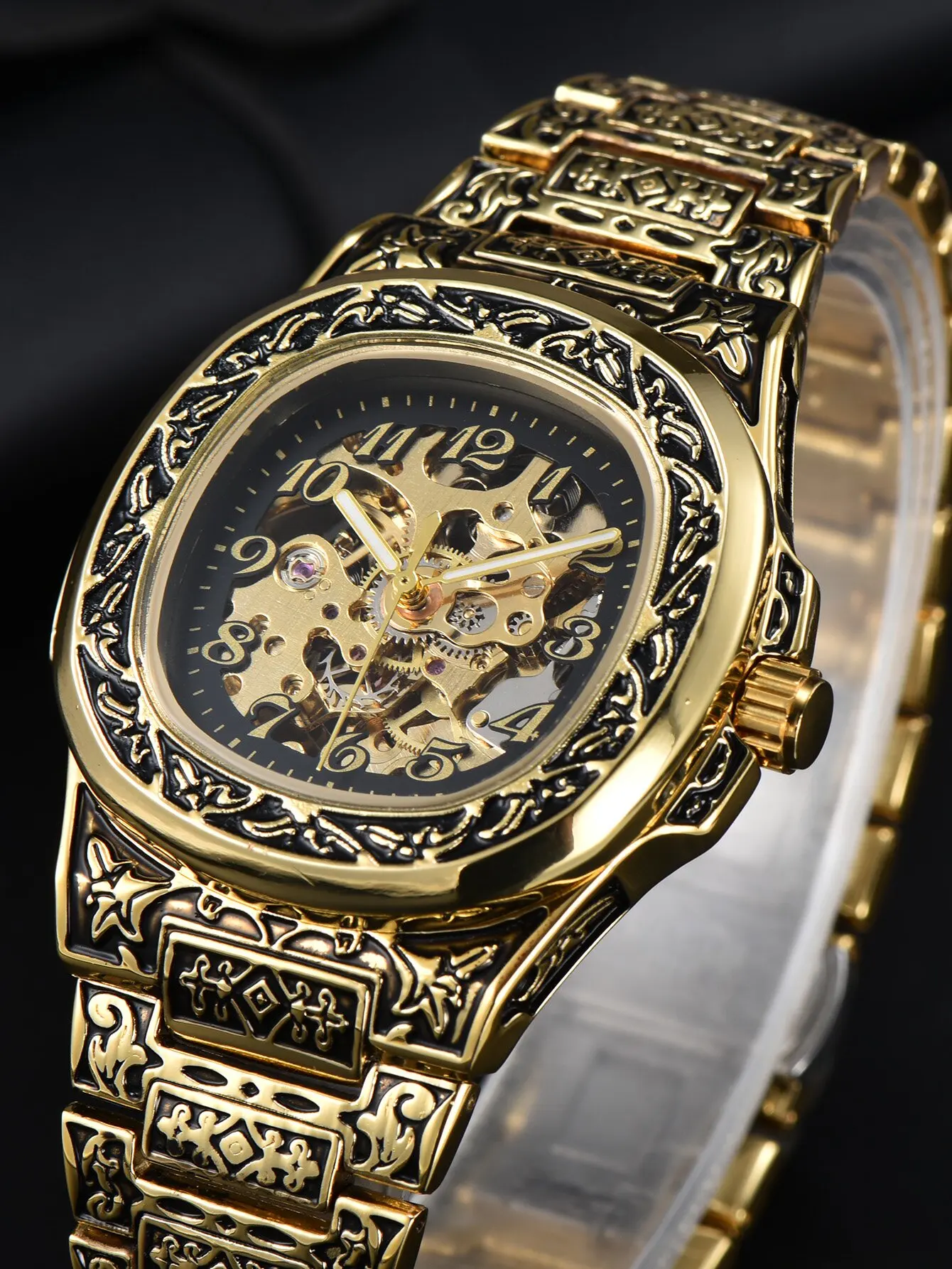 Reloj Automático LONGLUX para hombre, relojes de pulsera mecánicos retro, reloj esqueleto resistente al agua de aleación de lujo para hombre, regalo para hombre