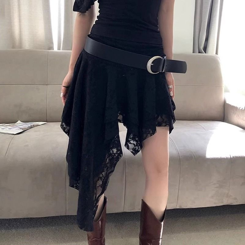 Asymmetrische Spitzenröcke Damen Sommerkleidung Weiche 2000er Jahre Vintage Kleidung Streetwear Y2k Trendy Boho Stil Lose Damen Party