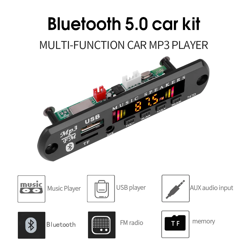 DC 9V 12V Bluetooth 5.0 MP3 WMA WAV APE FLAC Decoder Board Car Audio USB TF FM Radio AUX Module MP3 Bluetooth Music Player