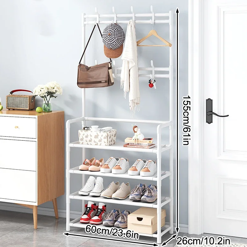 4th/5th Floor Multifunctional Home Storage Rack - Plastic Easy Assembly Shoe Clothes Hat Organizer Floor Standing Design Clothe