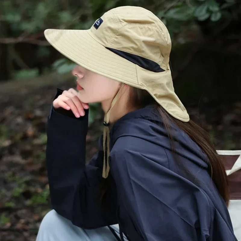 Outdoor Fisherman Hat Shawl Wide Brim Bucket Hat Neck Cap Hiking Adjustable Autumn Fishing Camping Travel Anti UV Cap Women Men