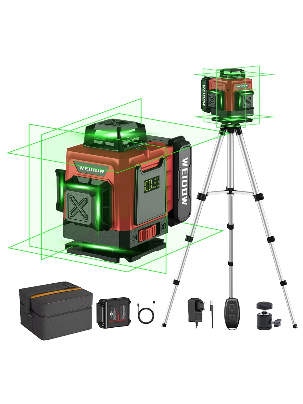 WEIDDW 16 Lines Professional Laser Level Horizontal Vertical Green Laser Automatic 360°Self-Leveling Nivel Laser Building Tools