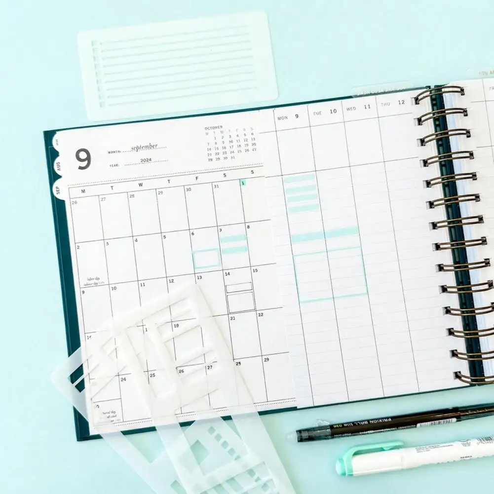 Planner Stencil Set Coil-bound Notebook Stencil Handmade Flexible Template Set for Diy Scrapbooking Journaling with Dot Grid