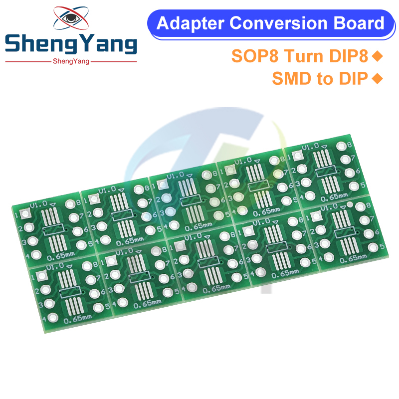 TZT 10 pièces SOP8 tourner DIP8 SMD vers DIP adaptateur prise SOP8/TSSOP8/SOIC8/SSOP8 carte vers DIP adaptateur convertisseur plaque 0.65mm 1.27mm