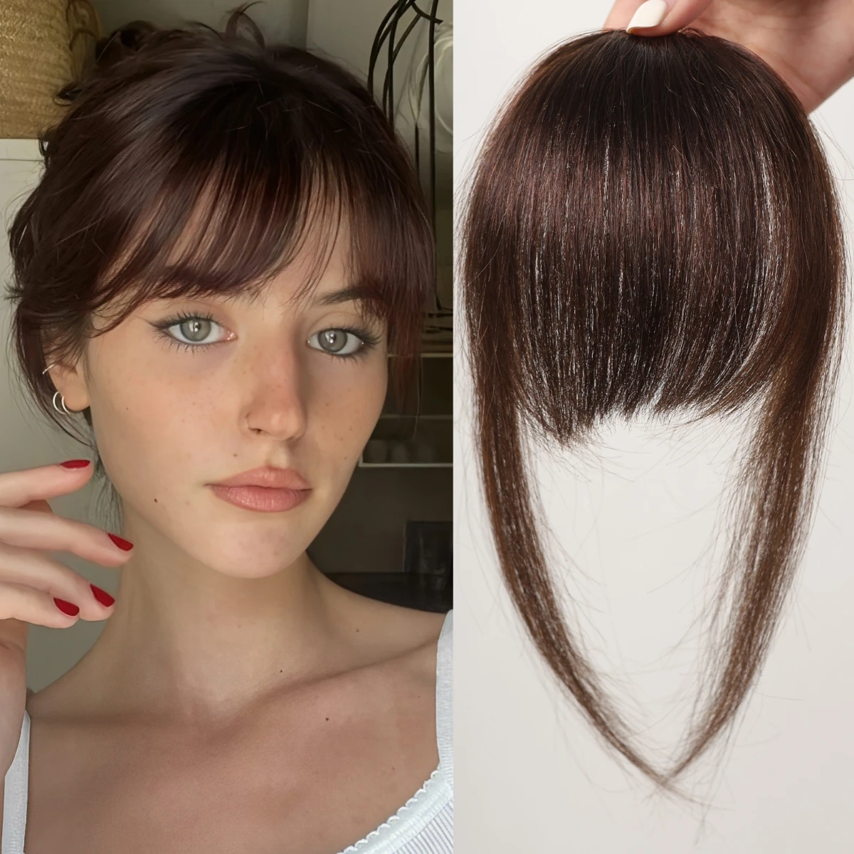 Marrom fino franja cabelo humano franja overhead clipe na extensão do cabelo natural em ar franja postiços para mulher 4.5 polegada
