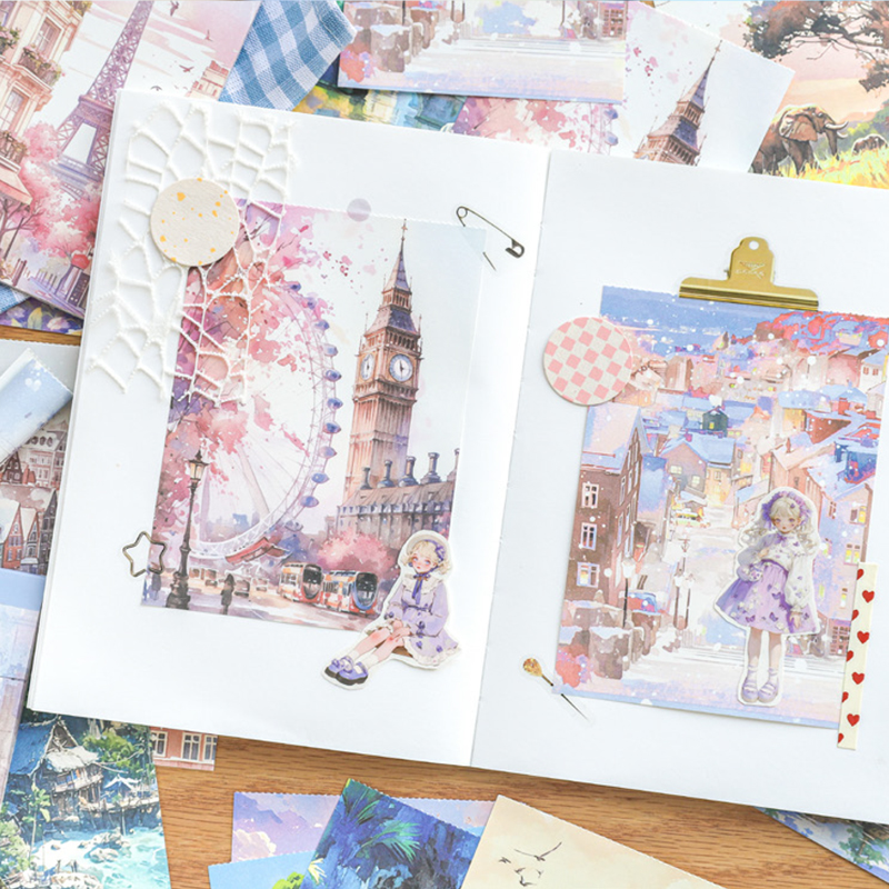 Mr. กระดาษ, 6รูปแบบ, 30แผ่น/แพ็ค, วัสดุโน้ตกาวสีน้ำแนววินเทจ, การ์ดกระดาษตกแต่งอัลบั้มภาพปะติด