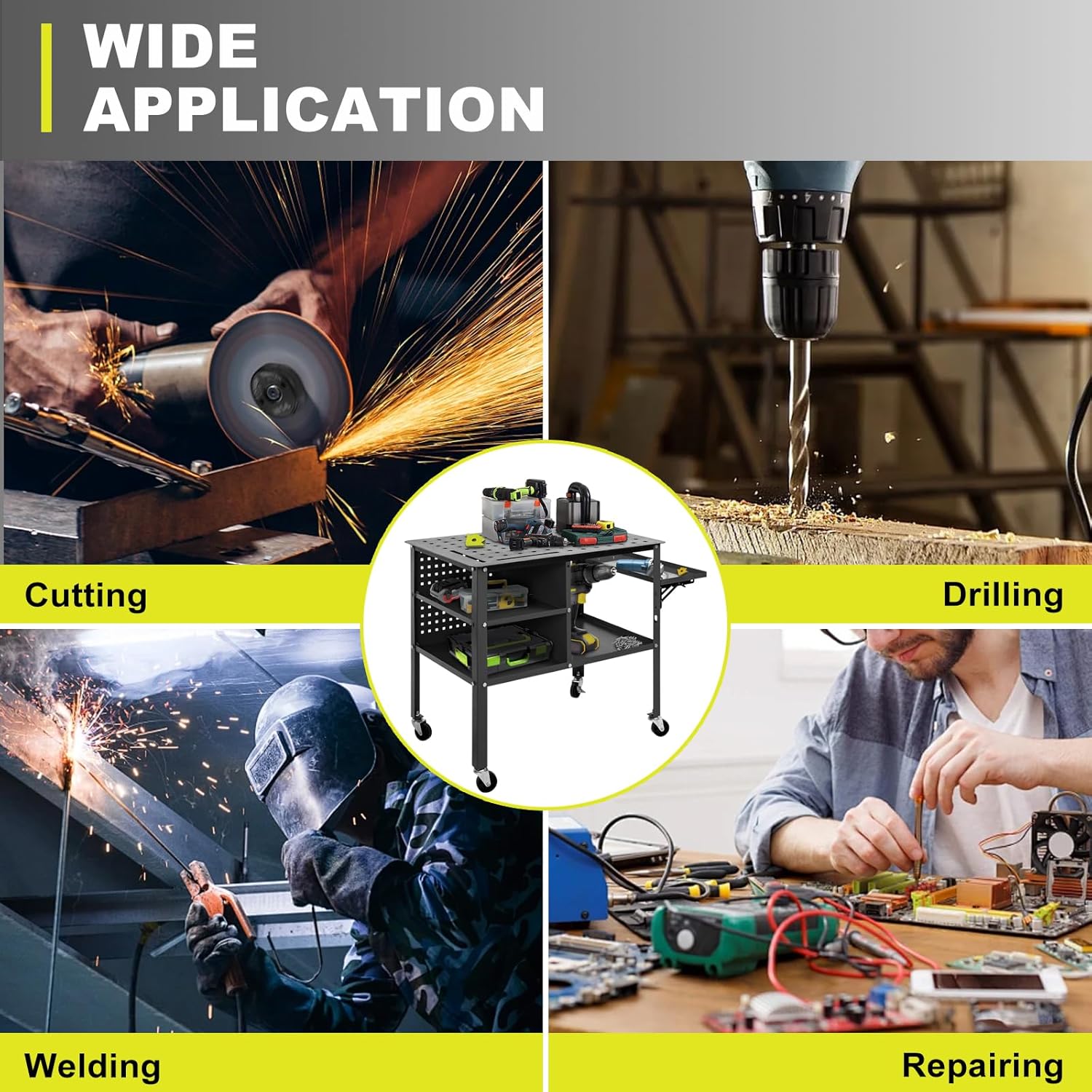 Welding Table, Portable Rolling Metal Cart with 5/8'' Fixture Holes, 1800lbs Heavy Duty Steel Workbench with Wheels