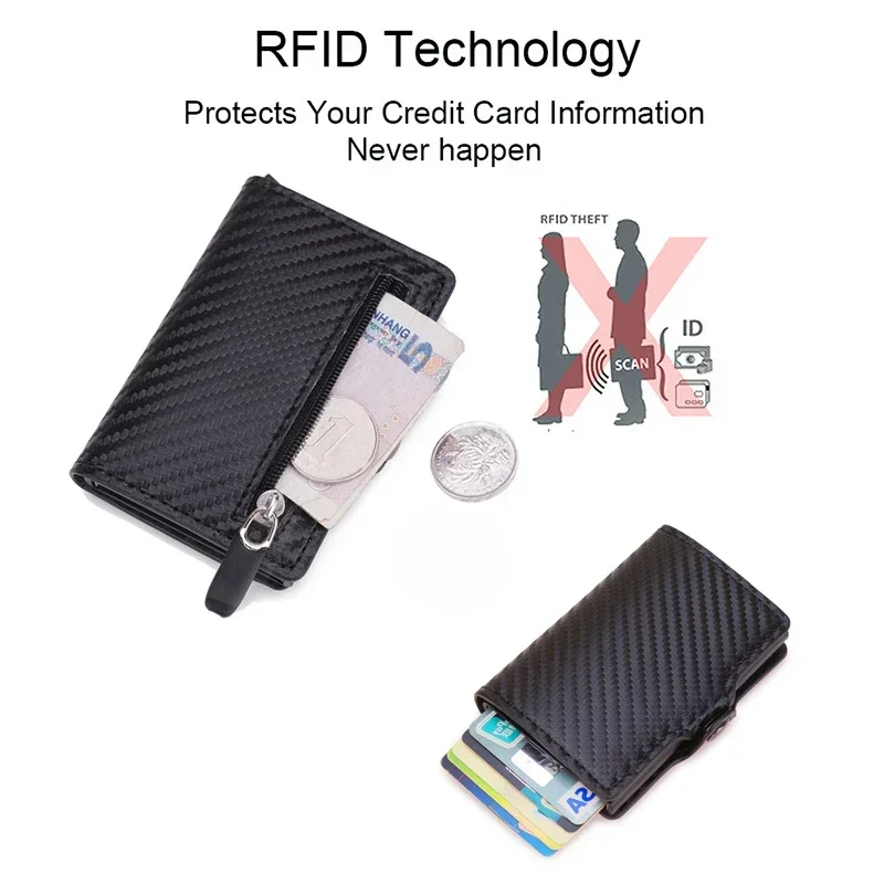 คาร์บอนไฟเบอร์ Rfid Blocking Men ID ผู้ถือบัตรเครดิตกระเป๋าสตางค์หนังโลหะธุรกิจ Bank บัตรเครดิตผู้ถือบัตรกรณี Carteras