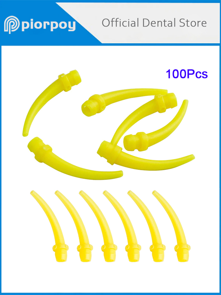 Piorpoy100pçs pontas de mistura dentária, bicos de laboratório de impressão intraoral, seringa misturadora, pistola de borracha de silicone, cabeça de mistura de transporte