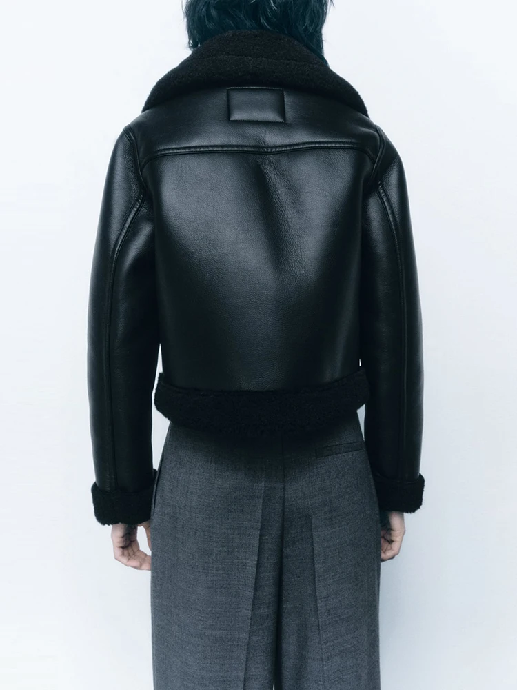TRAF ผู้หญิงฤดูหนาวใหม่แฟชั่นเสื้อลําลองเสื้อแจ็คเก็ตหนาหลวมขนสัตว์ One Coat เสื้อแขนยาวซิป Retro เสื้อแจ็คเก็ตสั้น