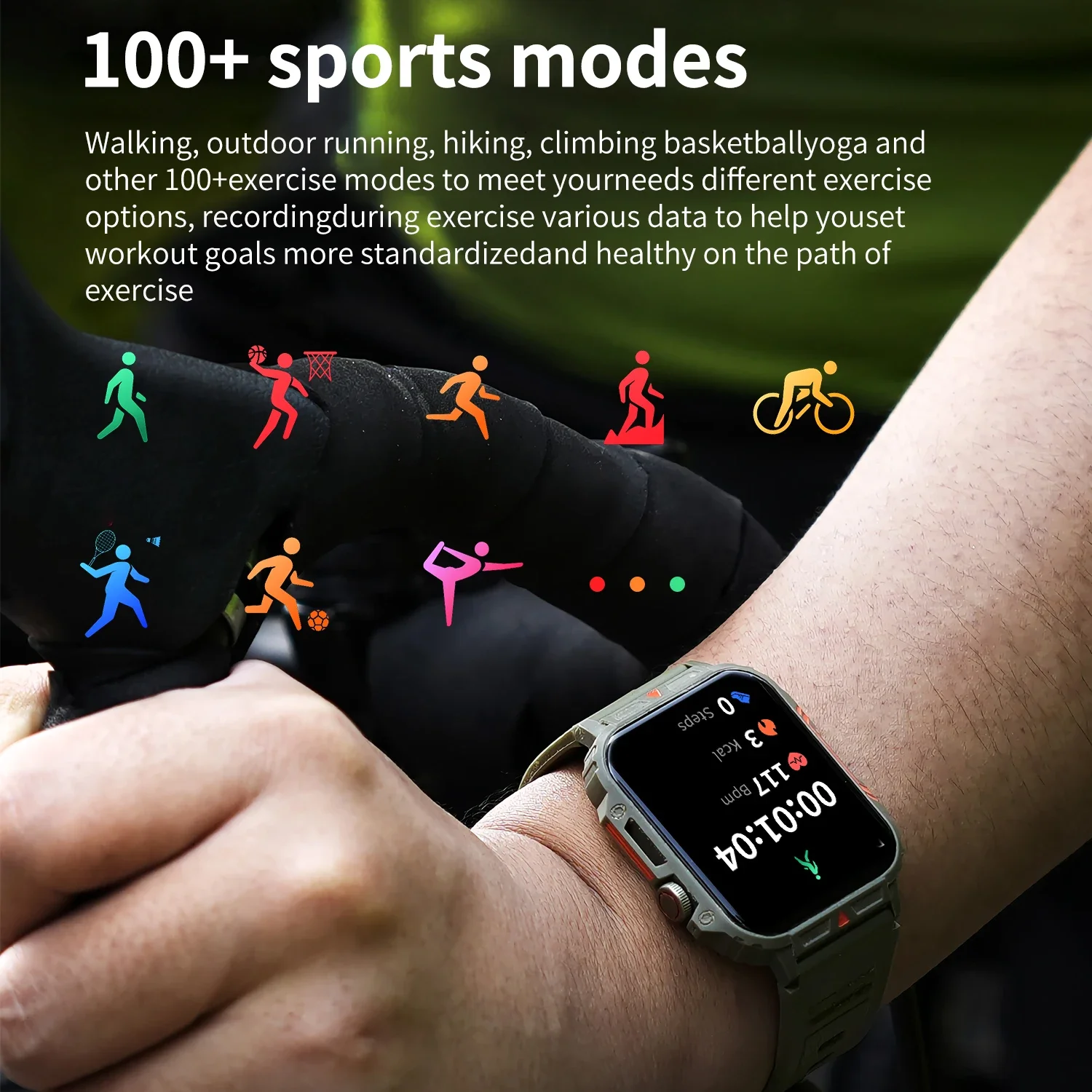 Reloj inteligente deportivo para hombre y mujer, pulsera con Monitor de salud, Bluetooth, llamadas, resistente al agua IP68, estilo militar, Android 2024