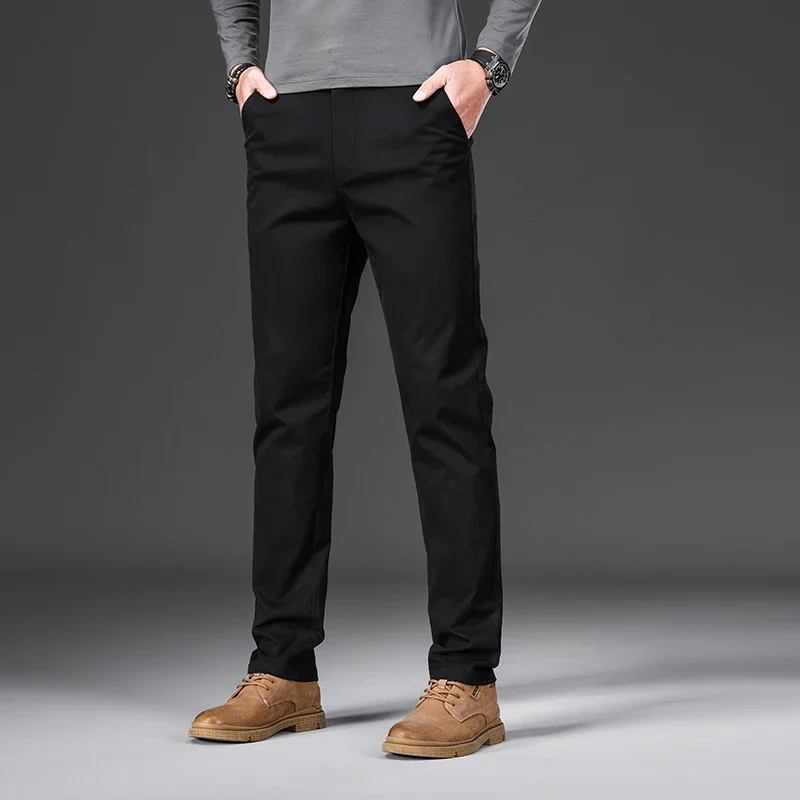 Herren-Freizeithose aus 9 % Baumwolle, Herbstmode, bequem, elastisch, schmal, gerade, Business-Hose, Schwarz, Armeegrün, Khaki