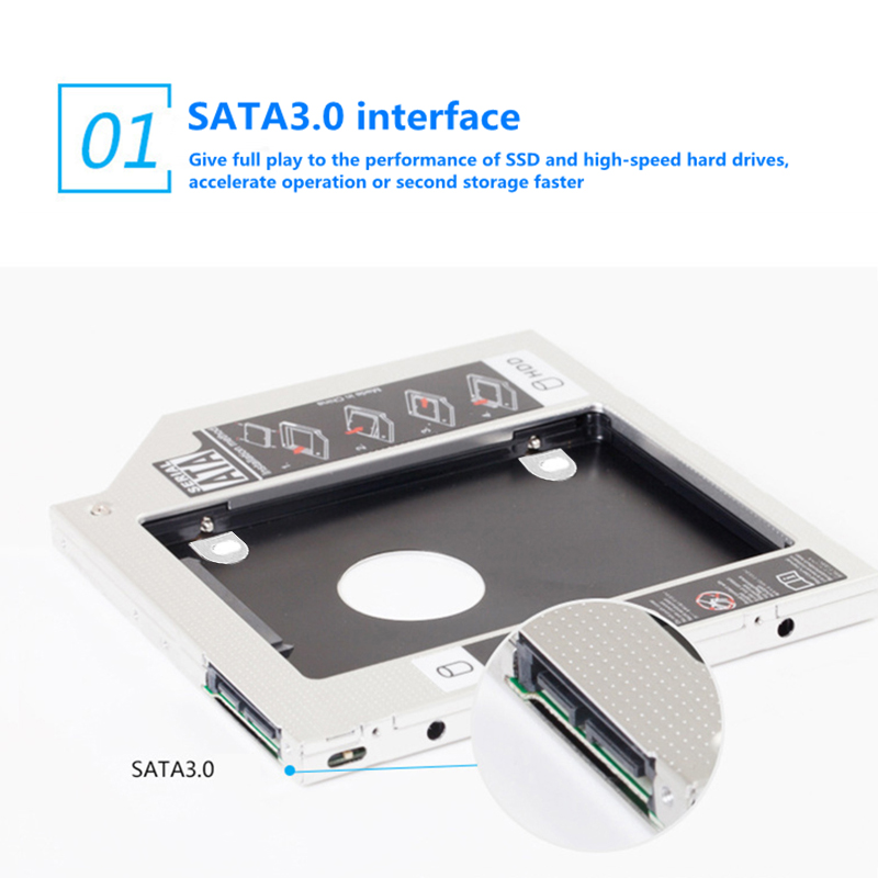 Vassoio per disco rigido completamente in alluminio per laptop da 12,7/9,5 pollici Meccanico Sata3 Ssd Staffa di supporto per unità a stato solido Hdd Caddy